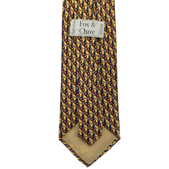 Fox & Chave Vintage Mens Yellow Red Pattern Silk Tie - Picture 4 of 4
